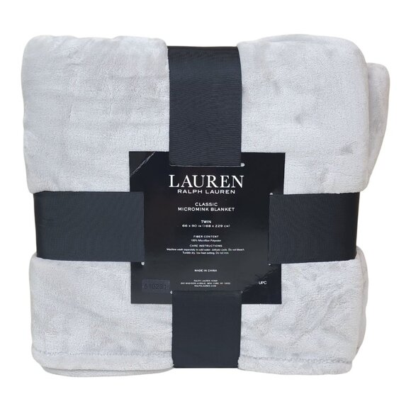 Lauren Ralph Lauren Classic Micromink Twin Blanket Luxuriously Soft Plush Gray - Picture 2 of 8